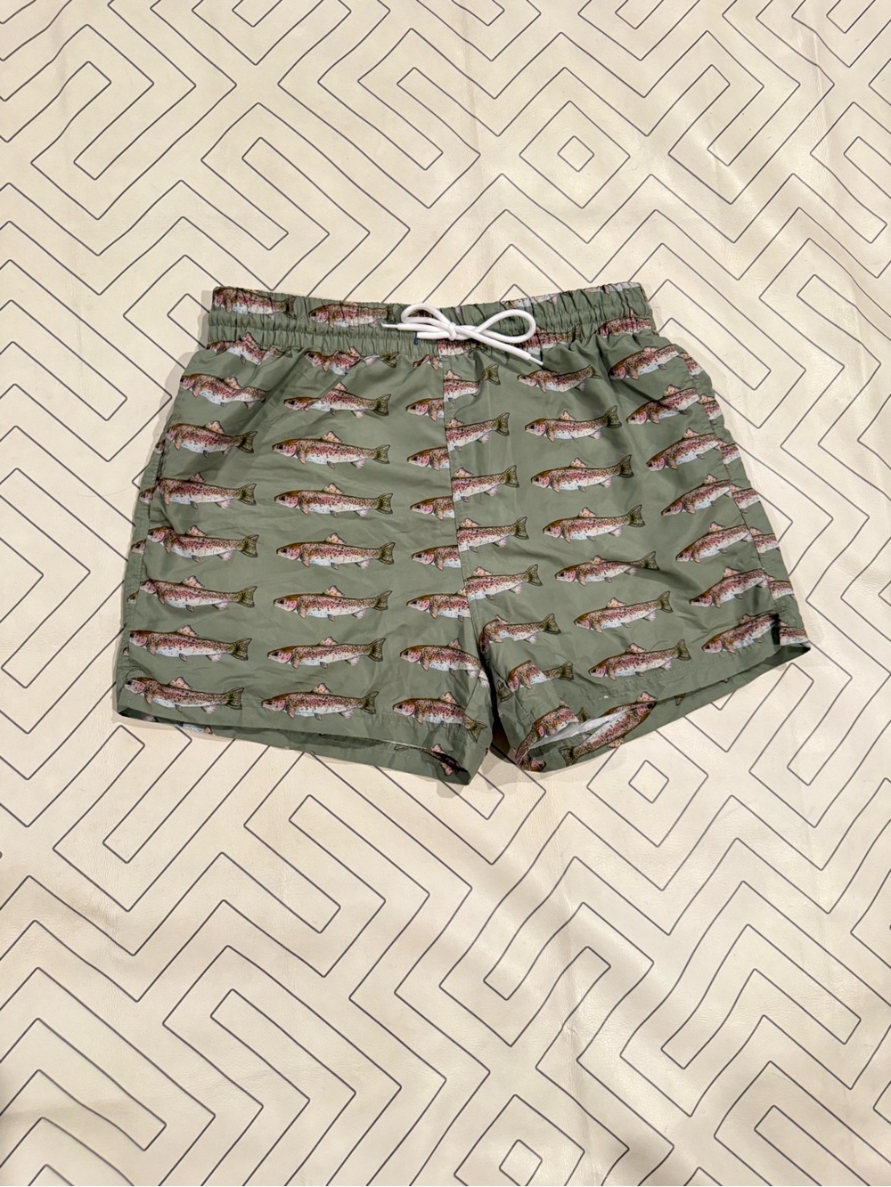 Blue Rooster Green Fish-Print Swim Trunks